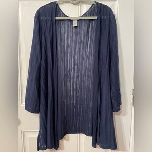 Catherines 4X Navy Blue Sheer Cardigan 30/32W Lon Sleeve Airy Flowy